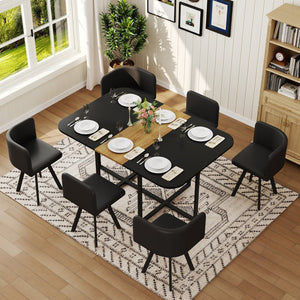 English Elm 7-piece Space Saving Dining Set with Melamine Table Pu Cushioned Chairs Iron Frame W3875S00159