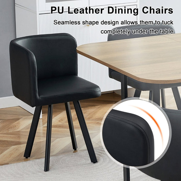 English Elm 7-piece Modern Dining Set Seats Six with Metal Legs Pu Upholstered Chairs Melamine Top Black, Wood Standard W3875S00160