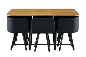 English Elm 7-piece Modern Dining Set Seats Six with Metal Legs Pu Upholstered Chairs Melamine Top Black, Wood Standard W3875S00160