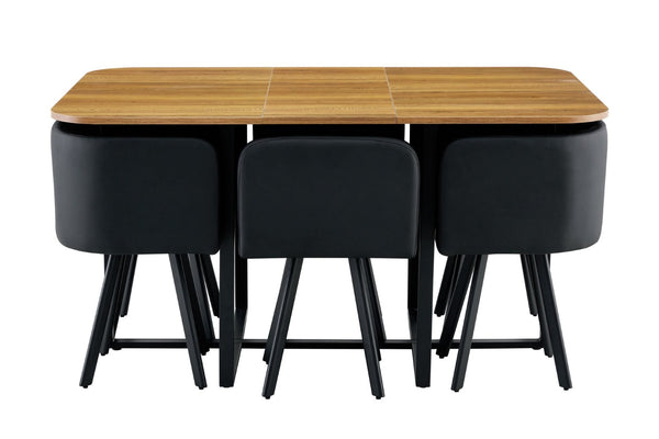 English Elm 7-piece Modern Dining Set Seats Six with Metal Legs Pu Upholstered Chairs Melamine Top Black, Wood Standard W3875S00160