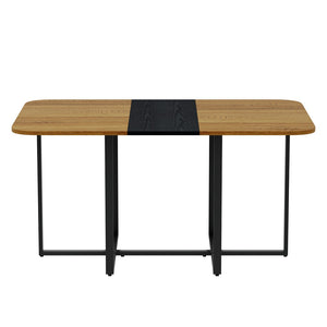 English Elm 7-piece Space Saving Dining Set with Melamine Table Pu Cushioned Chairs Iron Frame Black, Wood W3875S00162