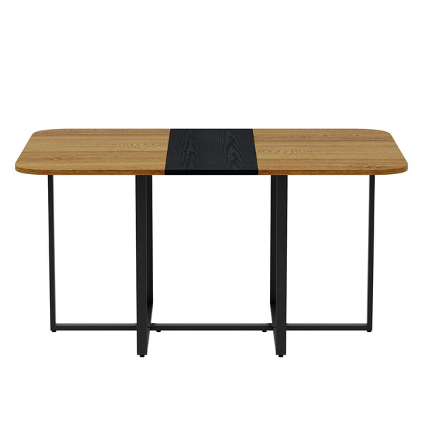 English Elm 7-piece Space Saving Dining Set with Melamine Table Pu Cushioned Chairs Iron Frame Black, Wood W3875S00162