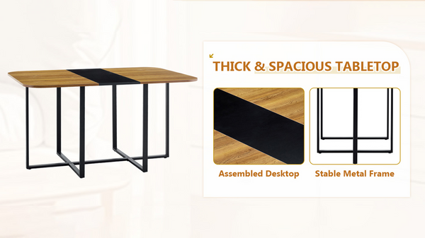 English Elm 7-piece Space Saving Dining Set with Melamine Table Pu Cushioned Chairs Iron Frame Black, Wood W3875S00162