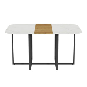 English Elm 7-piece Space Saving Dining Set with Melamine Table Pu Cushioned Chairs Iron Frame Black, White, Wood - B W3875S00163