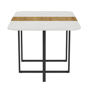 English Elm 7-piece Space Saving Dining Set with Melamine Table Pu Cushioned Chairs Iron Frame Black, White, Wood - B W3875S00163