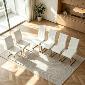 English Elm Pu Leather High Back Dining Chair Set of 6 with Gold Cantilever Frame Glam Decor W3875S00177