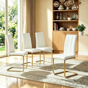 English Elm Pu Leather High Back Dining Chair Set of 6 with Gold Cantilever Frame Glam Decor W3875S00177