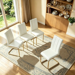 English Elm Pu Leather High Back Dining Chair Set of 6 with Gold Cantilever Frame Glam Decor W3875S00177