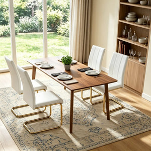 English Elm Pu Leather High Back Dining Chair Set of 6 with Gold Cantilever Frame Glam Decor W3875S00177