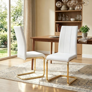 English Elm Pu Leather High Back Dining Chair Set of 6 with Gold Cantilever Frame Glam Decor W3875S00177