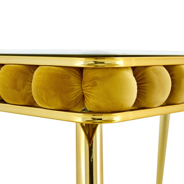 English Elm Mustard Velvet Bubble Tufted 5 Piece Dining Set with Faux Marble Table Gold Legs W3875S00179