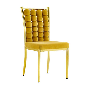 English Elm Mustard Velvet Bubble Tufted 5 Piece Dining Set with Faux Marble Table Gold Legs W3875S00179