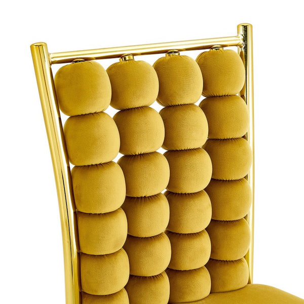 English Elm Mustard Velvet Bubble Tufted 5 Piece Dining Set with Faux Marble Table Gold Legs W3875S00179
