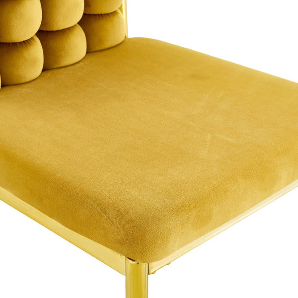 English Elm Mustard Velvet Bubble Tufted 5 Piece Dining Set with Faux Marble Table Gold Legs W3875S00179