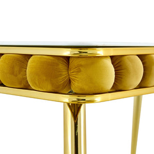 English Elm Mustard Velvet Bubble Tufted 5 Piece Glam Dining Set with Faux Marble Gold Legs W3875S00180