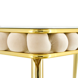 English Elm Beige Velvet Glam Dining Set 5 Piece Bubble Tufted Chairs Faux Marble Gold Legs W3875S00181
