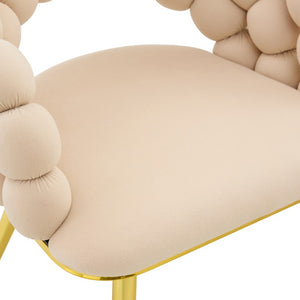 English Elm Beige Velvet Glam Dining Set 5 Piece Bubble Tufted Chairs Faux Marble Gold Legs W3875S00181