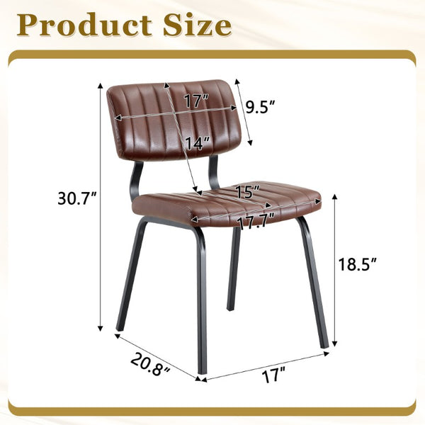 English Elm Brown Faux Leather Channel Tufted Chairs with Round Tempered Glass Industrial Table W3875S00183