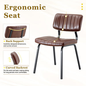 English Elm Brown Faux Leather Channel Tufted Chairs with Round Tempered Glass Industrial Table W3875S00183