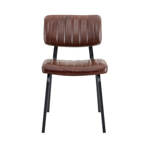 English Elm Brown Faux Leather Channel Tufted Chairs with Round Tempered Glass Industrial Table W3875S00183