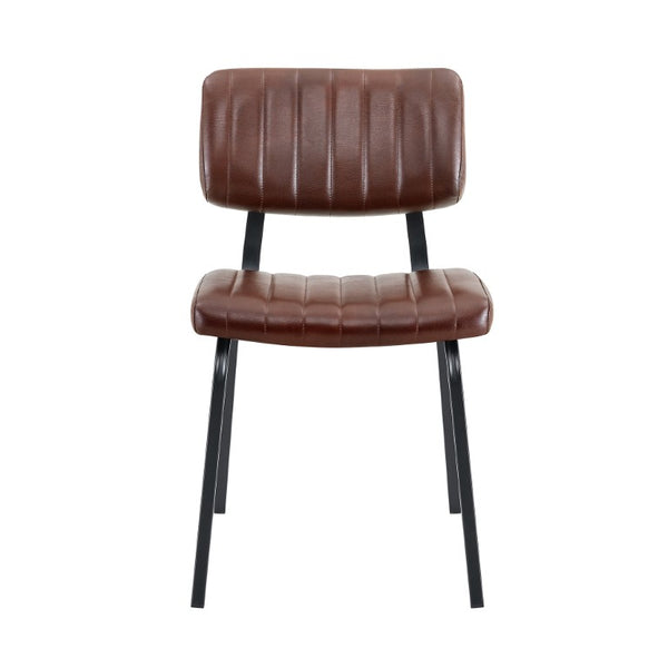 English Elm Brown Faux Leather Channel Tufted Chairs with Round Tempered Glass Industrial Table W3875S00183