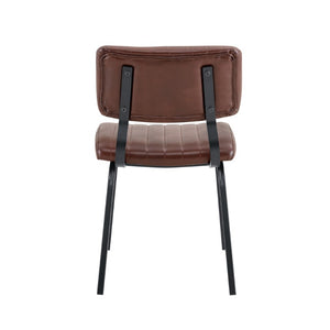 English Elm Brown Faux Leather Tufted Chair and Round Tempered Glass Table Industrial Dining Set W3875S00184