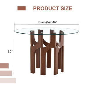 English Elm Brown Faux Leather Tufted Chair and Round Tempered Glass Table Industrial Dining Set W3875S00184