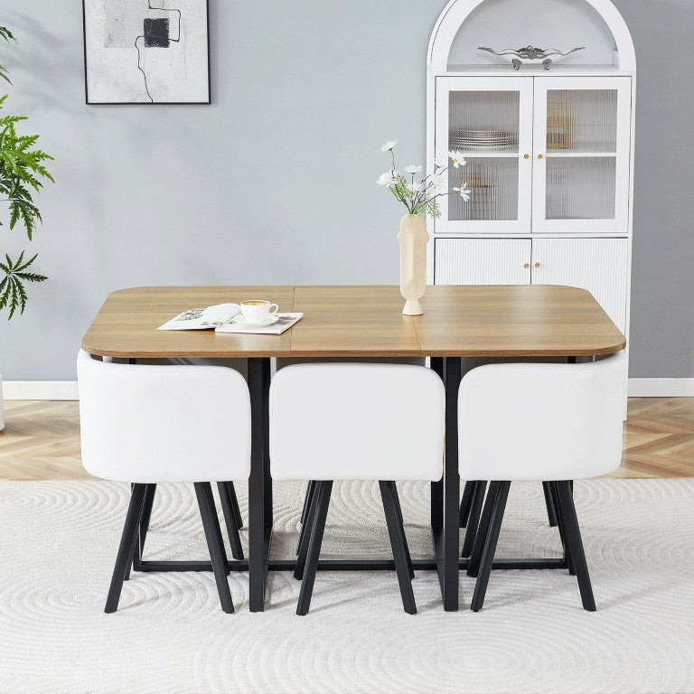English Elm White PU Leather 6 Piece Dining Set with Melamine Table and Foam Padded Chairs W3875S00186