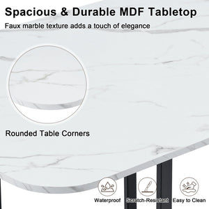English Elm 6 Brown PU Leather Chairs Faux Marble Rectangular Table Modern 7 Piece Dining Set W3875S00190