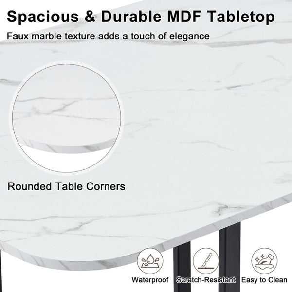 English Elm 6 Brown PU Leather Chairs Faux Marble Rectangular Table Modern 7 Piece Dining Set W3875S00190