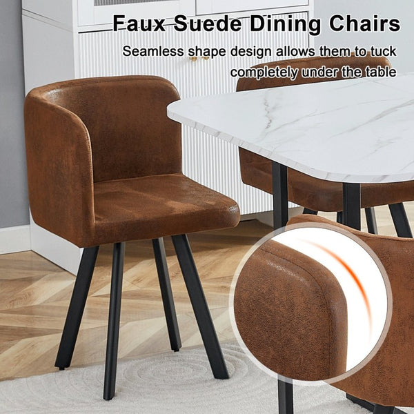 English Elm 6 Brown PU Leather Chairs Faux Marble Rectangular Table Modern 7 Piece Dining Set W3875S00190