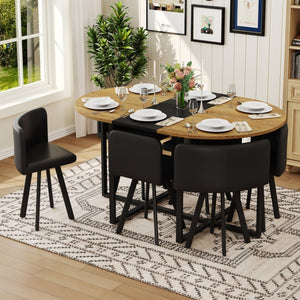English Elm 6 Piece Oval Dining Set with Wingback PU Chairs and Two Tone Wood Metal Table W3875S00196