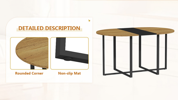 English Elm 6 Piece Oval Dining Set with Wingback PU Chairs and Two Tone Wood Metal Table W3875S00196