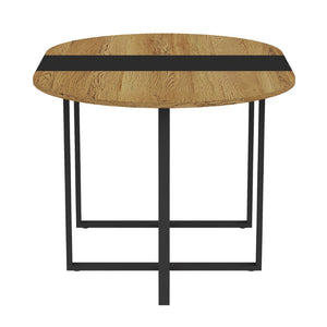 English Elm 6 Piece Oval Dining Set with Wingback PU Chairs and Two Tone Wood Metal Table W3875S00196