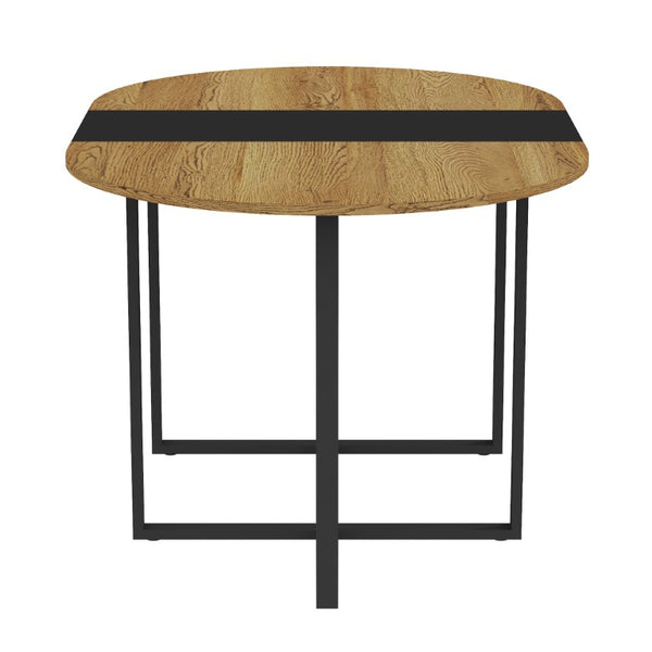 English Elm 6 Piece Oval Dining Set with Wingback PU Chairs and Two Tone Wood Metal Table W3875S00196