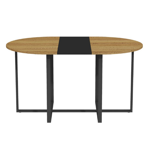 English Elm 6 Piece Oval Dining Set with Wingback PU Chairs and Two Tone Wood Metal Table W3875S00196