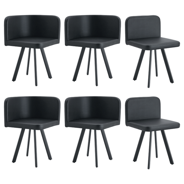 English Elm 6 Piece Oval Dining Set with Wingback PU Chairs and Two Tone Wood Metal Table W3875S00196