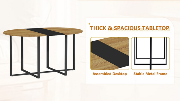 English Elm 6 Piece Oval Dining Set with Wingback PU Chairs and Two Tone Wood Metal Table W3875S00196