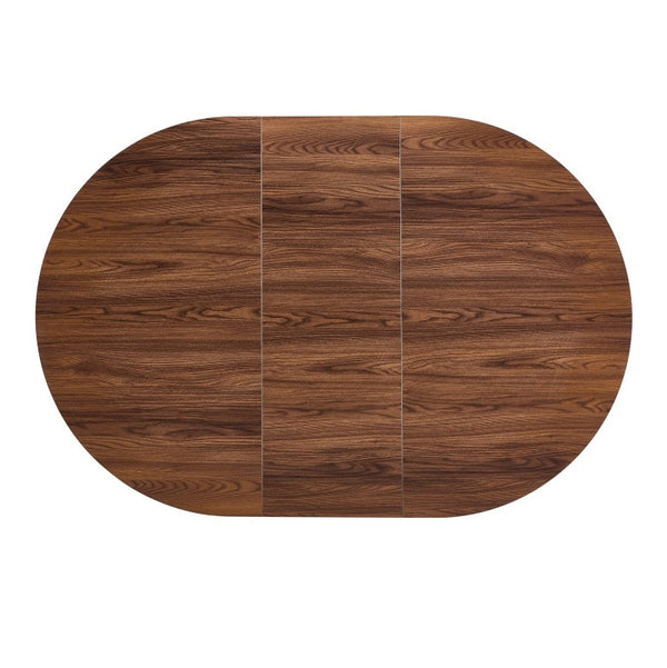 English Elm 6 Curved PU Leather Dining Chairs with Oval Walnut Tabletop and Black Metal Frame W3875S00199