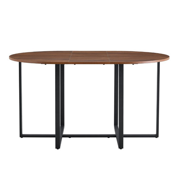 English Elm 6 Curved PU Leather Dining Chairs with Oval Walnut Tabletop and Black Metal Frame W3875S00199