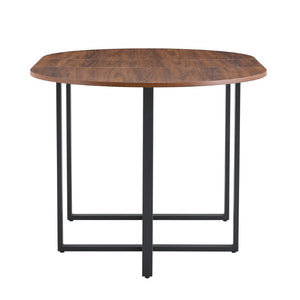 English Elm 6 Curved PU Leather Dining Chairs with Oval Walnut Tabletop and Black Metal Frame W3875S00199
