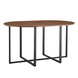 English Elm 6 Curved PU Leather Dining Chairs with Oval Walnut Tabletop and Black Metal Frame W3875S00199