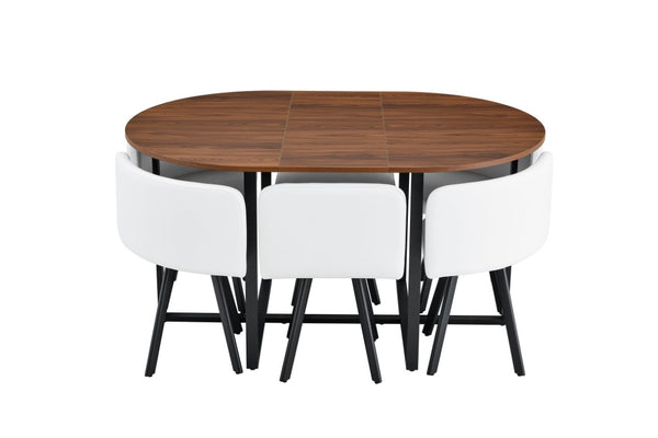 English Elm 6 Curved PU Leather Dining Chairs with Oval Walnut Tabletop and Black Metal Frame W3875S00199
