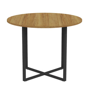 English Elm 39.4 Inch Round Wood Grain Dining Set Seats 4 with PU Leather Chairs for Small Spaces White W3875S00201