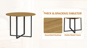 English Elm 39.4 Inch Round Wood Grain Dining Set Seats 4 with PU Leather Chairs for Small Spaces White W3875S00201