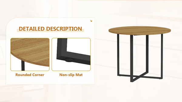 English Elm 39.4 Inch Round Wood Grain Dining Set Seats 4 with PU Leather Chairs for Small Spaces White W3875S00201
