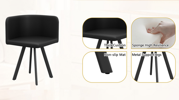 English Elm 39.4 Inch Round Wood Grain Dining Set Seats 4 with PU Leather Chairs for Small Spaces Black W3875S00202