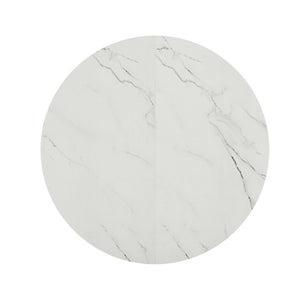 English Elm Round Marble Grain Dining Set for 4 with PU Leather Chairs and Metal Base White Marble W3875S00203