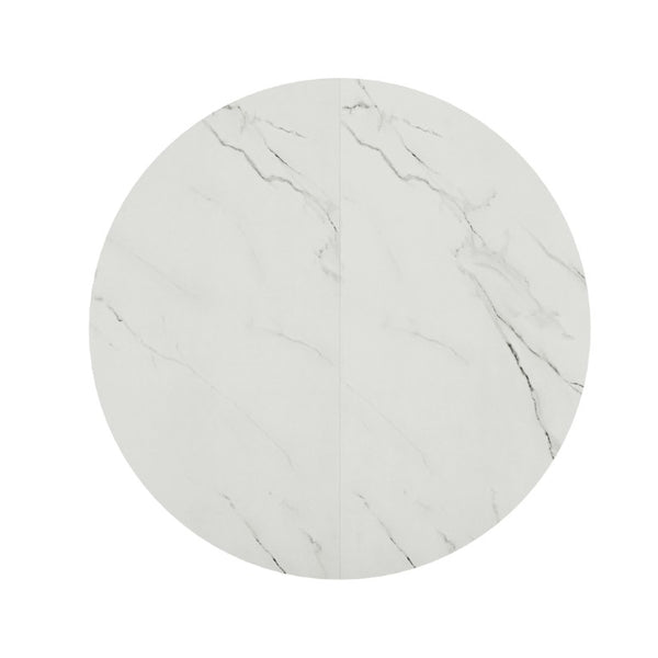 English Elm Round Marble Grain Dining Set for 4 with PU Leather Chairs and Metal Base White Marble W3875S00203