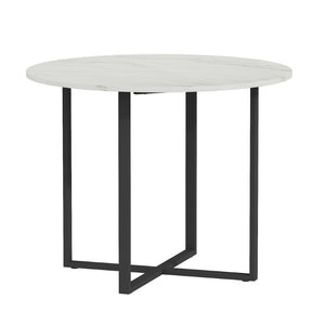 English Elm Round Marble Grain Dining Set for 4 with PU Leather Chairs and Metal Base White Marble W3875S00203